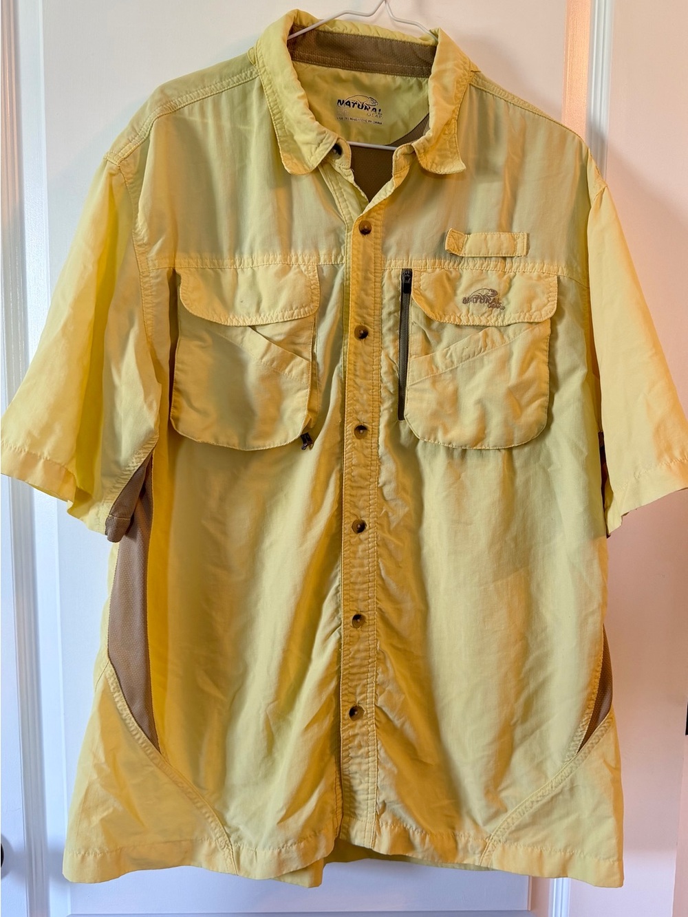 Nature Tek Men’s Yellow Short-Sleeve Button-Down Outdoor Shirt